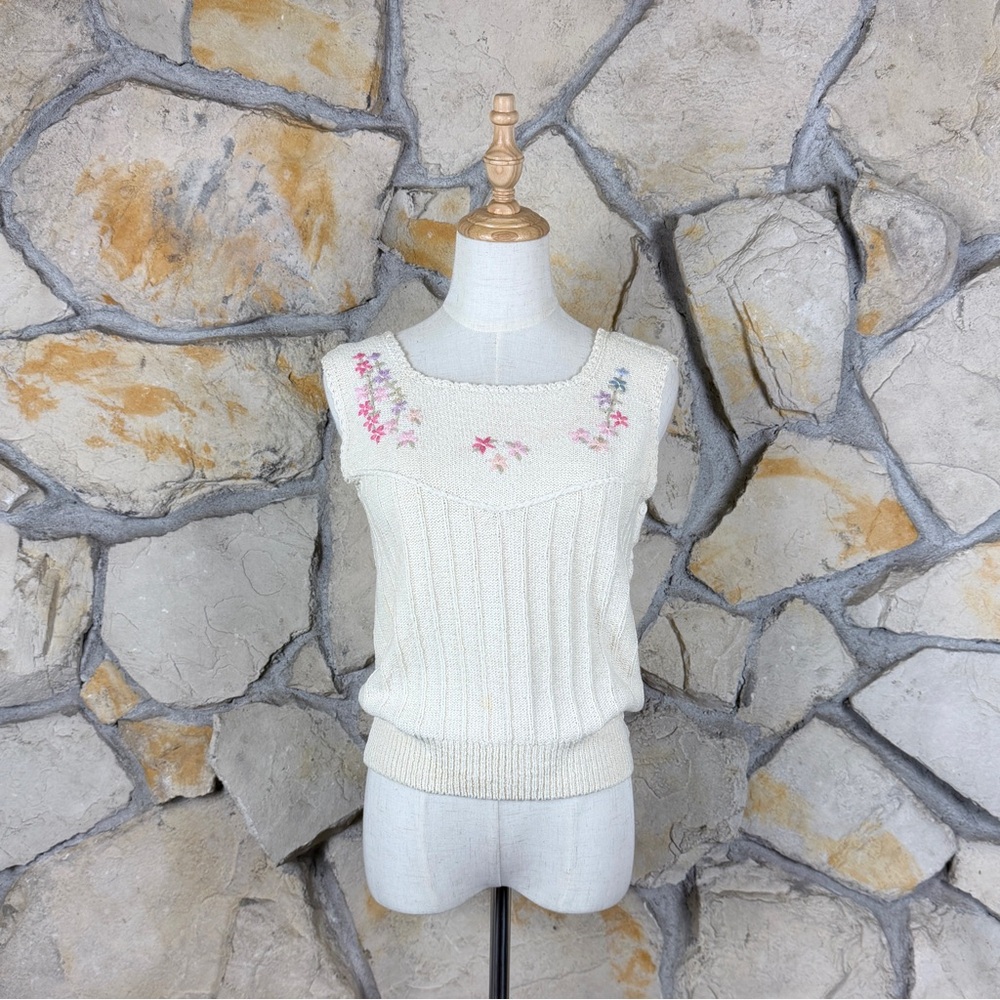 Susan Bristol Vintage Embroidered Tank Chantilly Cream | 34, S